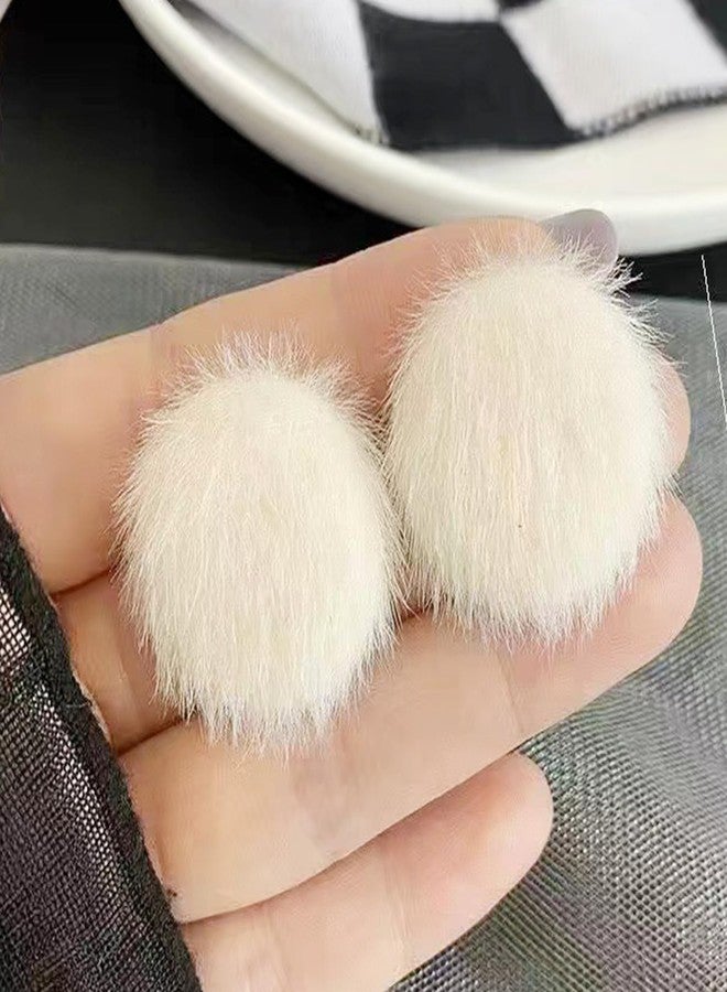 Aktully Pom Pom Earrings for Women Cute White Fluffy Pom Heart Earrings Statement Square Heart Circle Fluffy Fur Ball Stud Earrings Christmas Winter Jewelry Gifts for Women (Circle) - Image 4